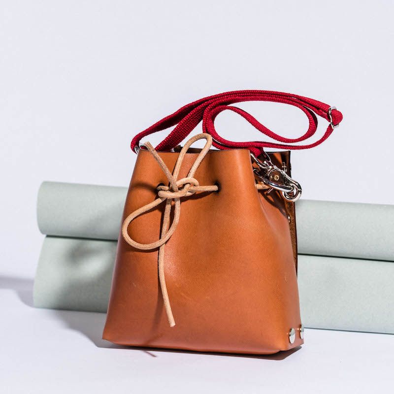 tan bucket bag