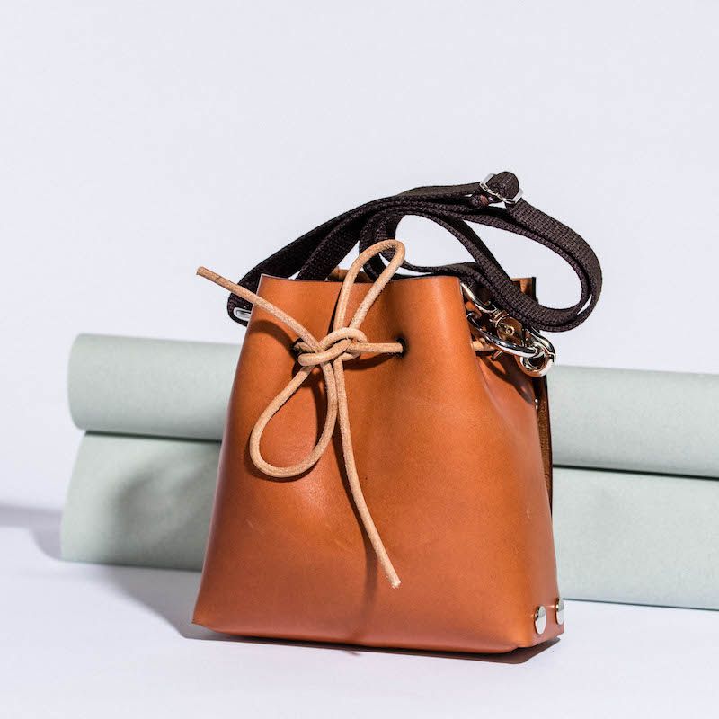 tan bucket bag