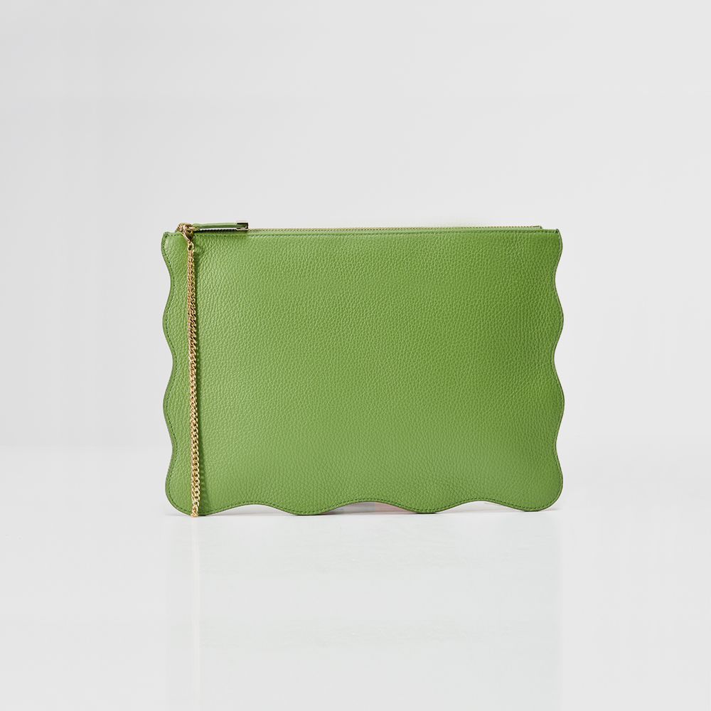 Ruffle Clutch - Olive Green