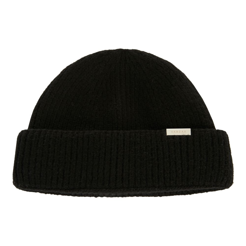 Bold Metal Tip Hard Wool Watch Cap - Black