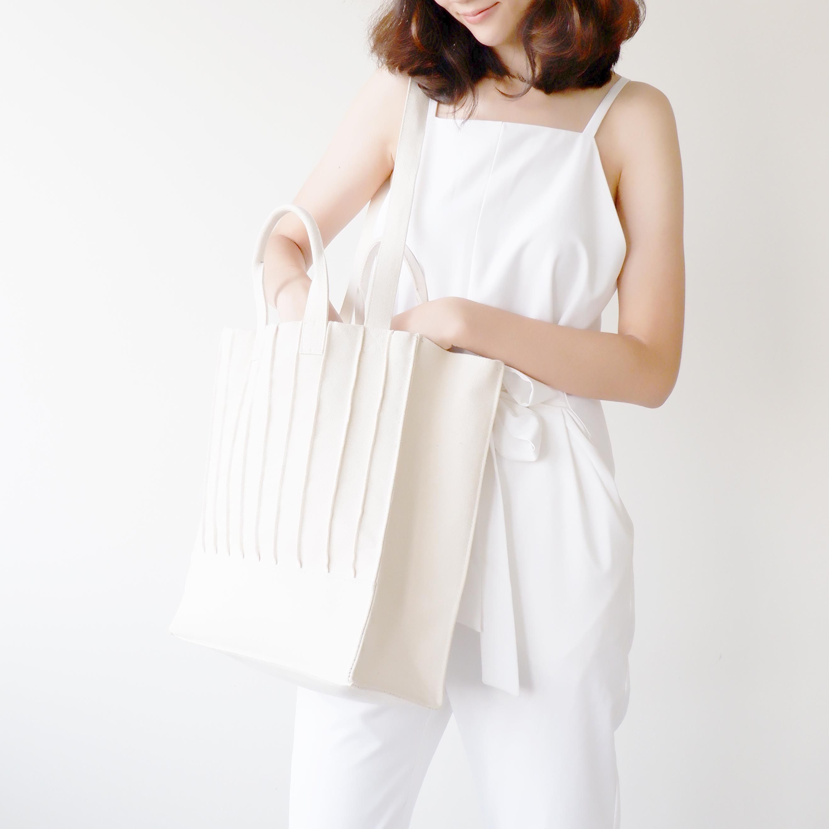 Pleat Tote - Natural White 