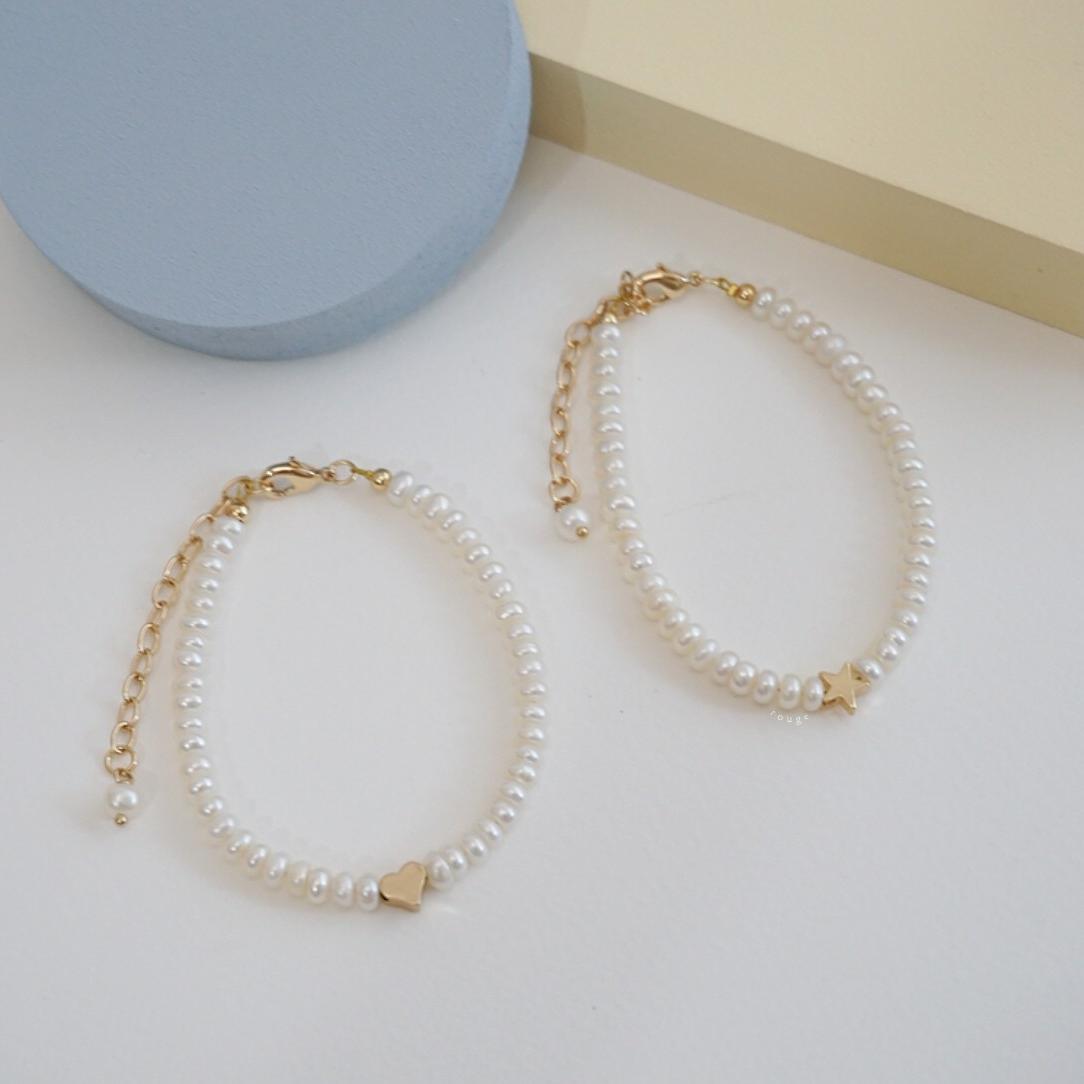 Pearl Beads with Gold Star Bracelet