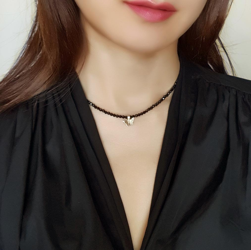 Butterfly Black Spinel 14k Goldfilled Choker Necklace